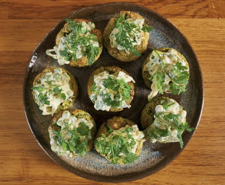 Mini Crushed Pea Pancakes with Pea Shoot Salad - Tom Aikens